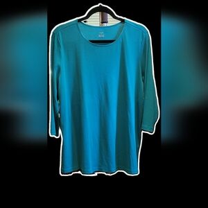 cj banks Womens 1X 3/4 Sleeve Teal Blue Shirt NWT